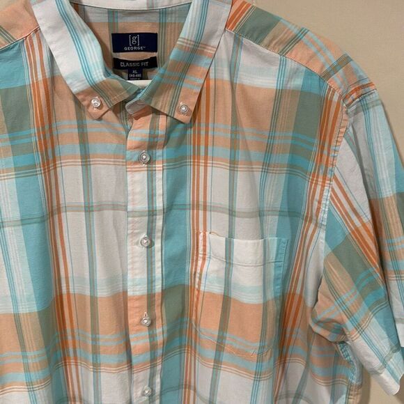 Mens Shirt, George, Button Front Shirt, Casual, Plaid, XL, Short Sleeves - Picture 2 of 6